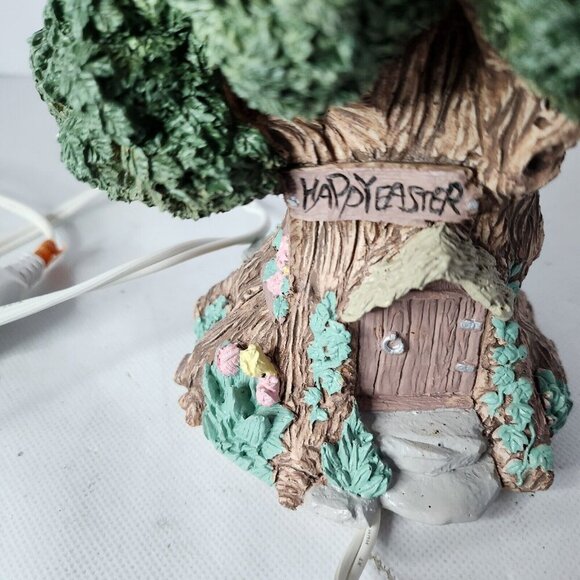 Vintage 90s Lighted Tree House Happy Easter Figurine Spring Decor Display - Picture 3 of 8